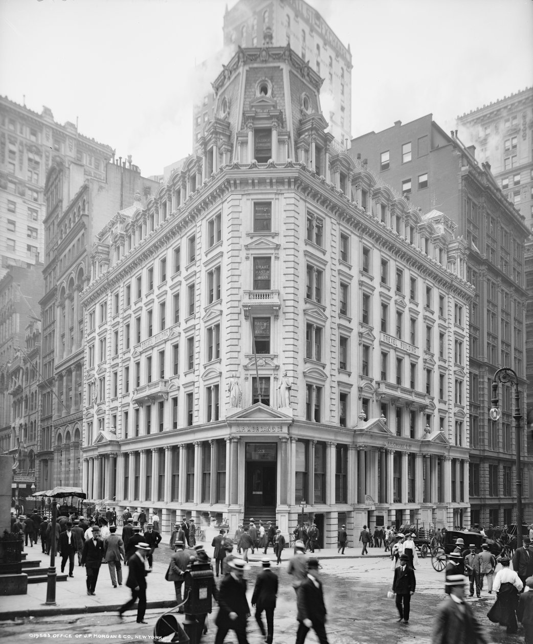 J.P. Morgan und Co.:n toimisto, New York, n. 1900-06 tekijältä Detroit Publishing Co.