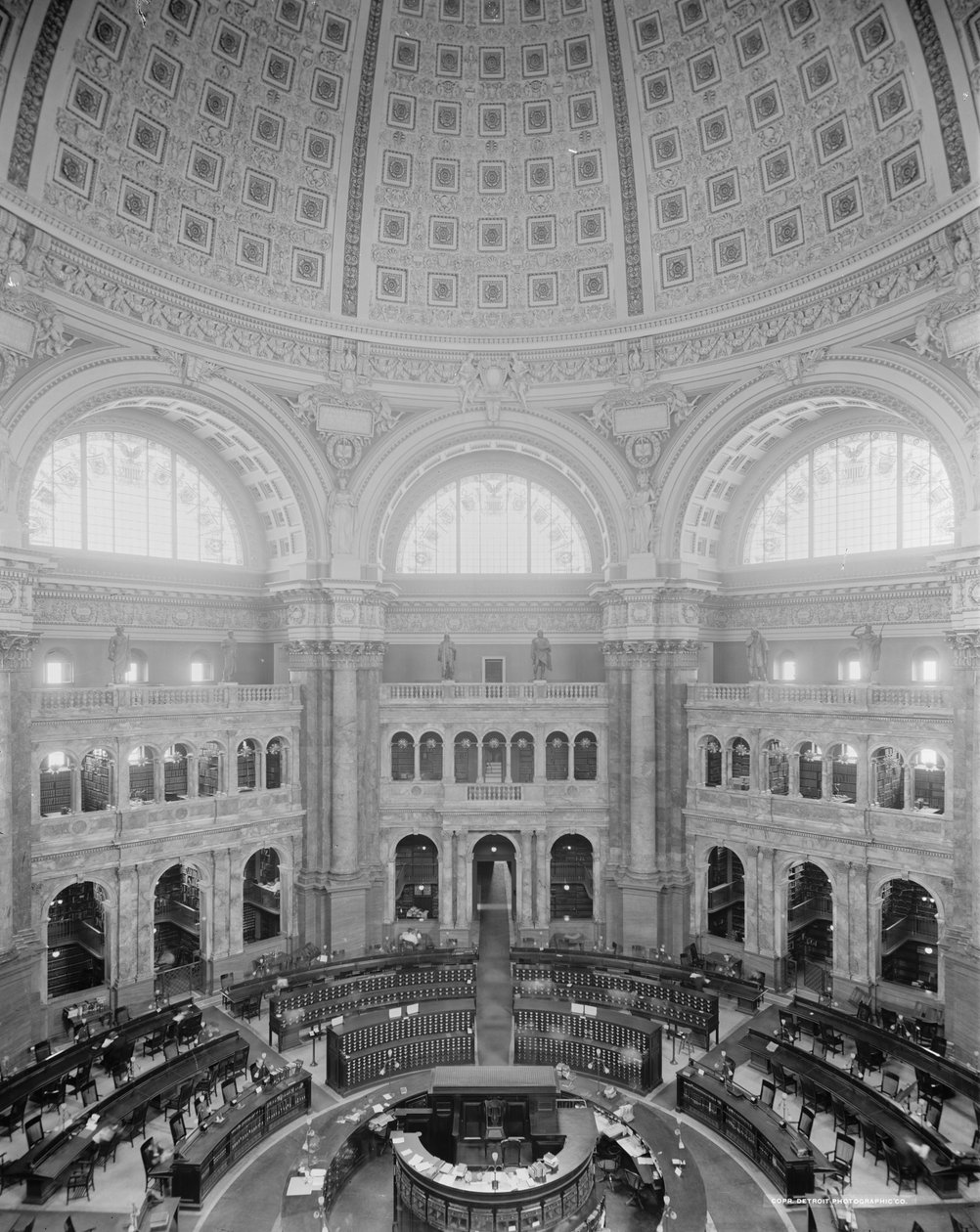 Reading Room Rotunda, Kongressin kirjasto, Washington, D.C., n. 1904 tekijältä Detroit Publishing Co.