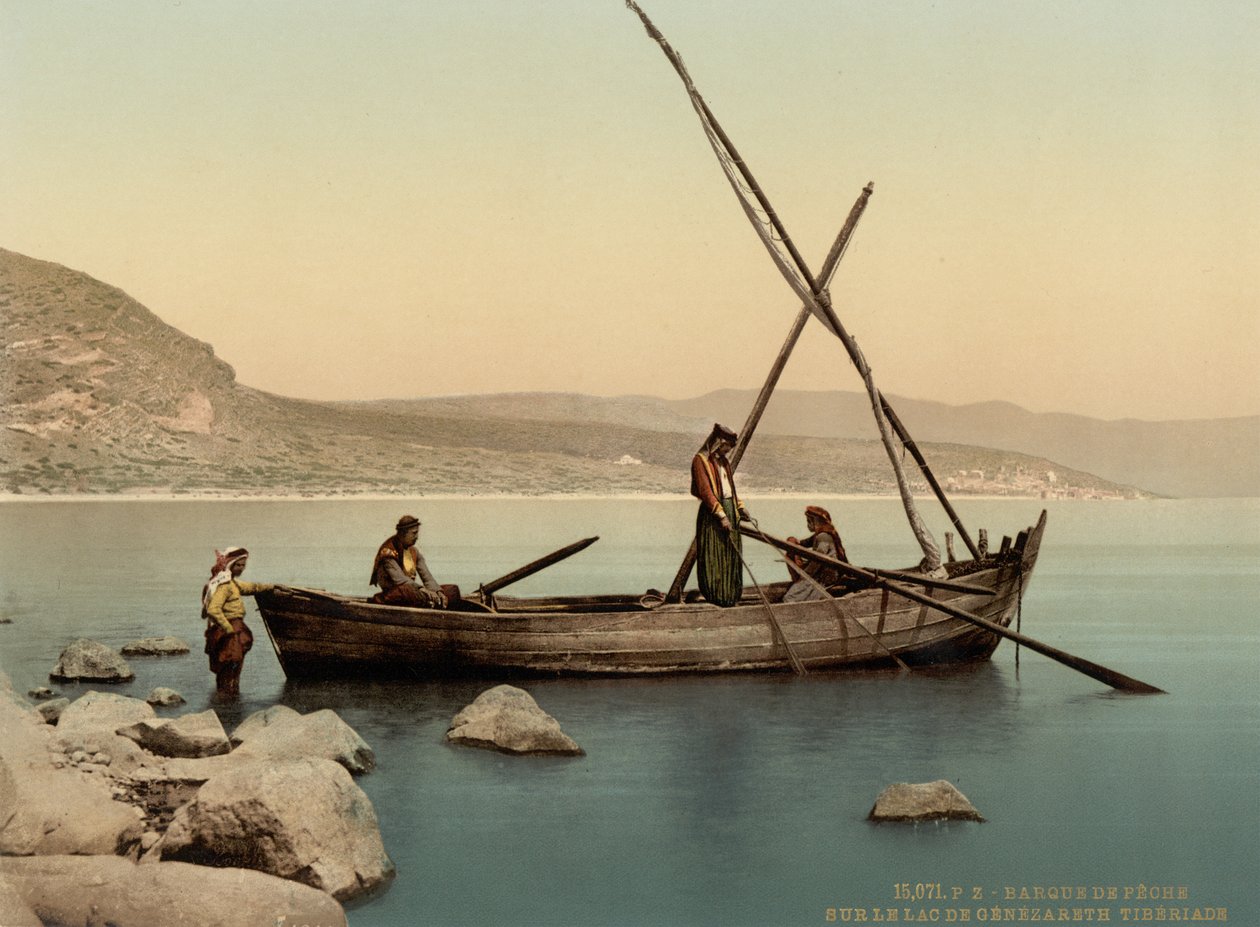 Kalastajan vene järvellä, Tiberias, Holy Land, n. 1890-1900 (valokuvaprintti) tekijältä Detroit Photographic Co.