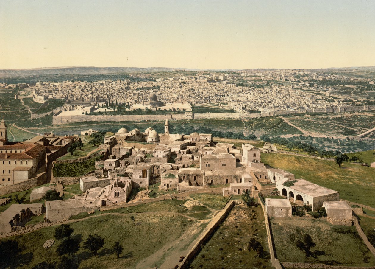 Yleisnäkymä, Jerusalem, Pyhä maa, n. 1890 - n. 1900 (valokuvatulostus) tekijältä Detroit Photographic Co.