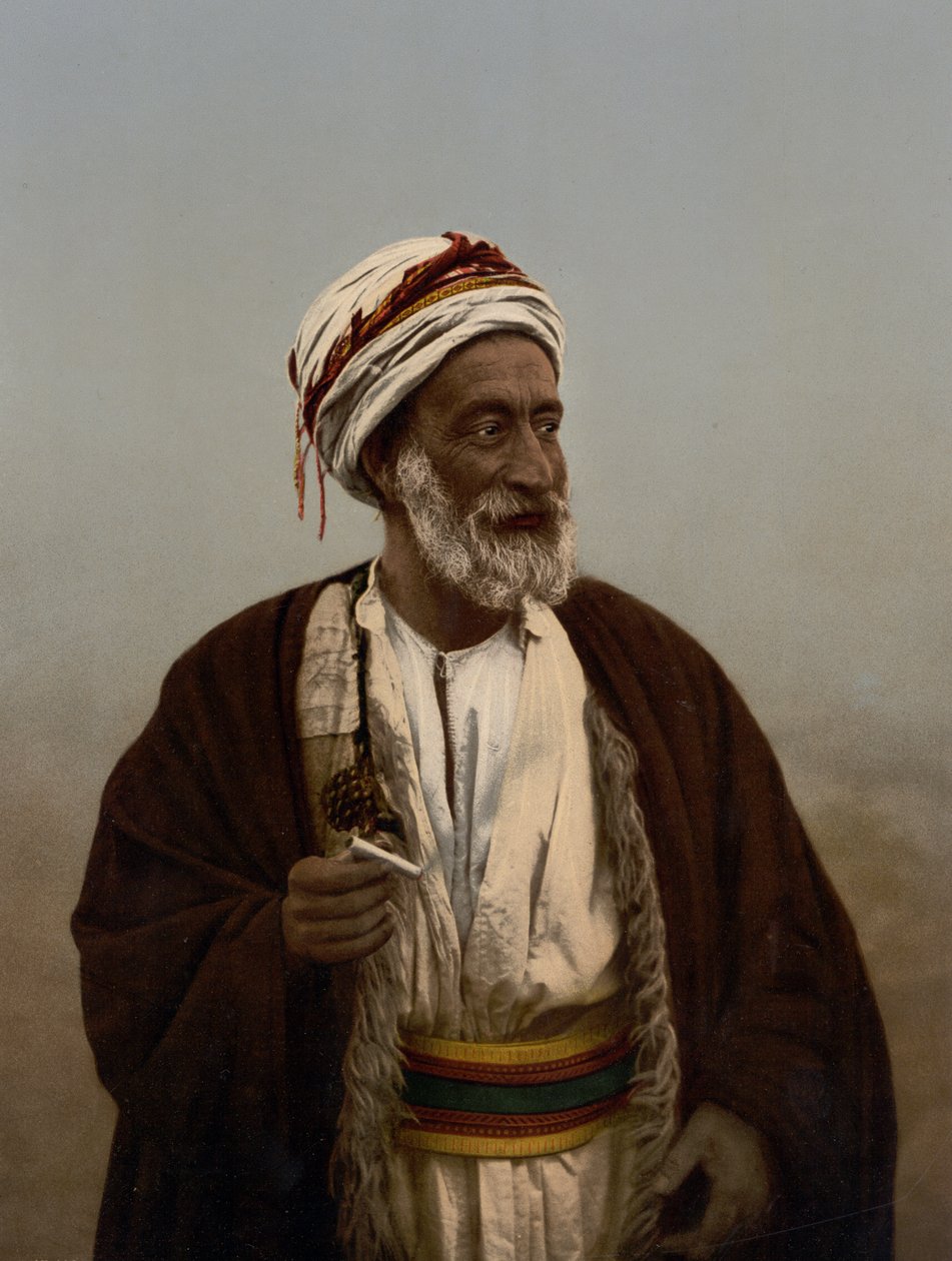 Palestiinalaisen kylän sheikki, Pyhä maa, n. 1890–1900 (valokuvatulostus) tekijältä Detroit Photographic Co.