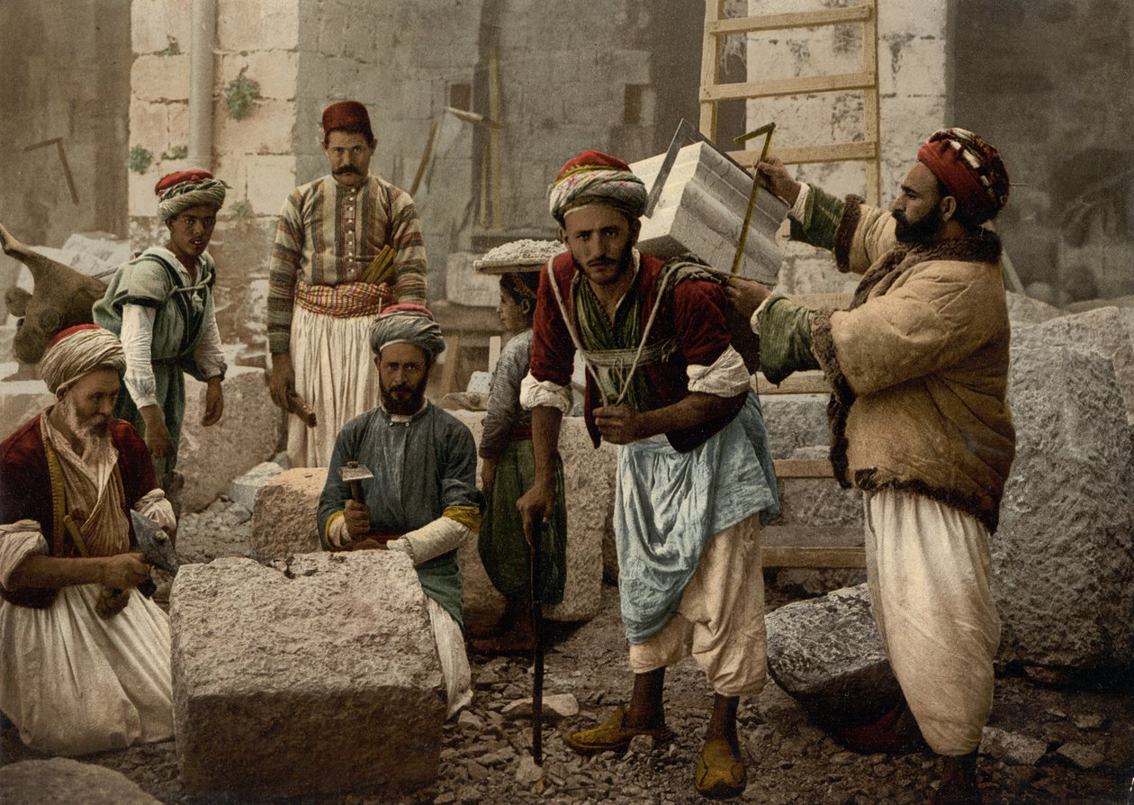 Kivenhakkaajat, Jerusalem, n. 1890 - n. 1900 (valokuvatulostus) tekijältä Detroit Photographic Co.