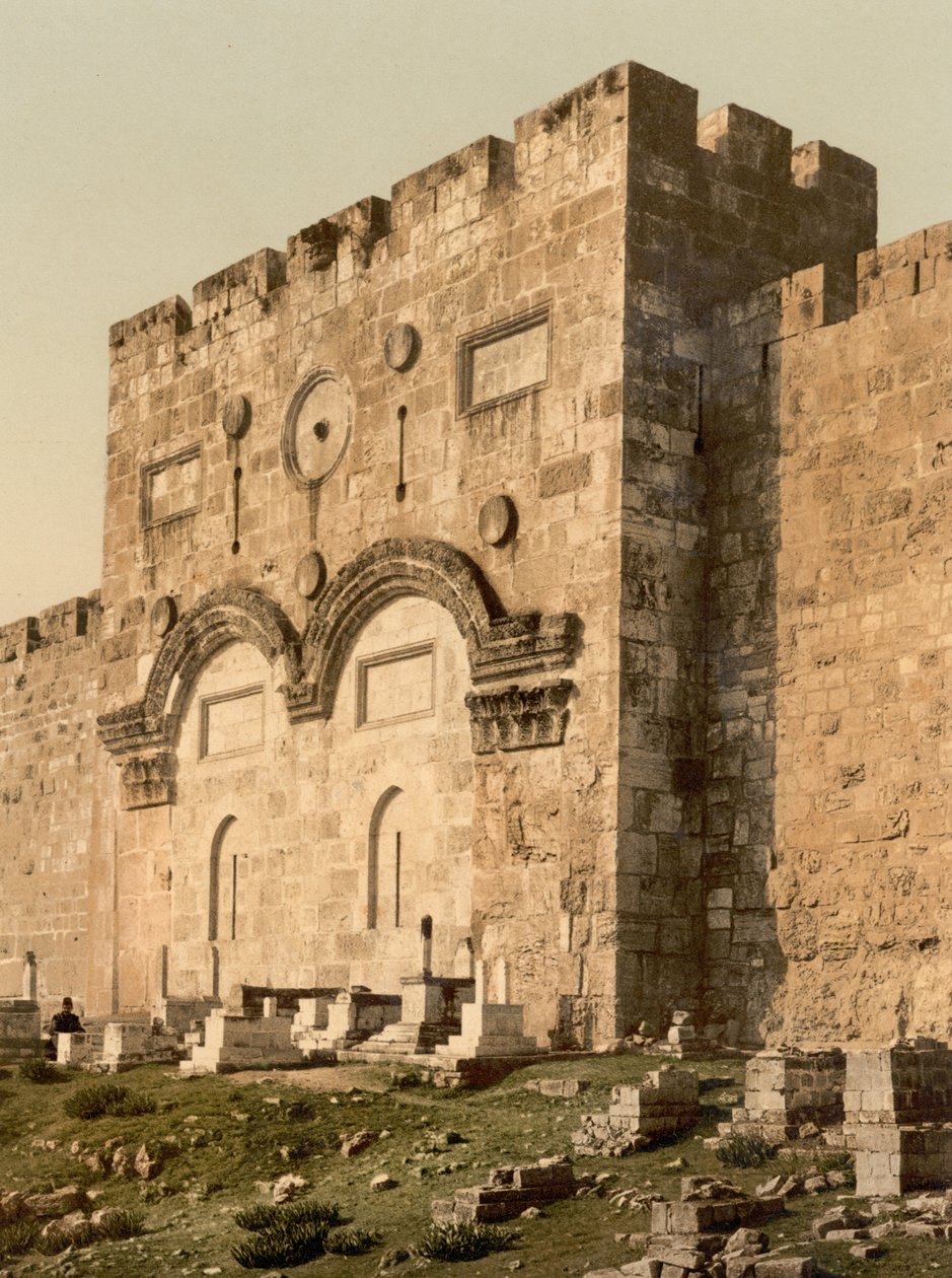 Kultainen portti (ulkopuoli), Jerusalem, Pyhä maa, n. 1890–1900 (valokuvatulostus) tekijältä Detroit Photographic Co.