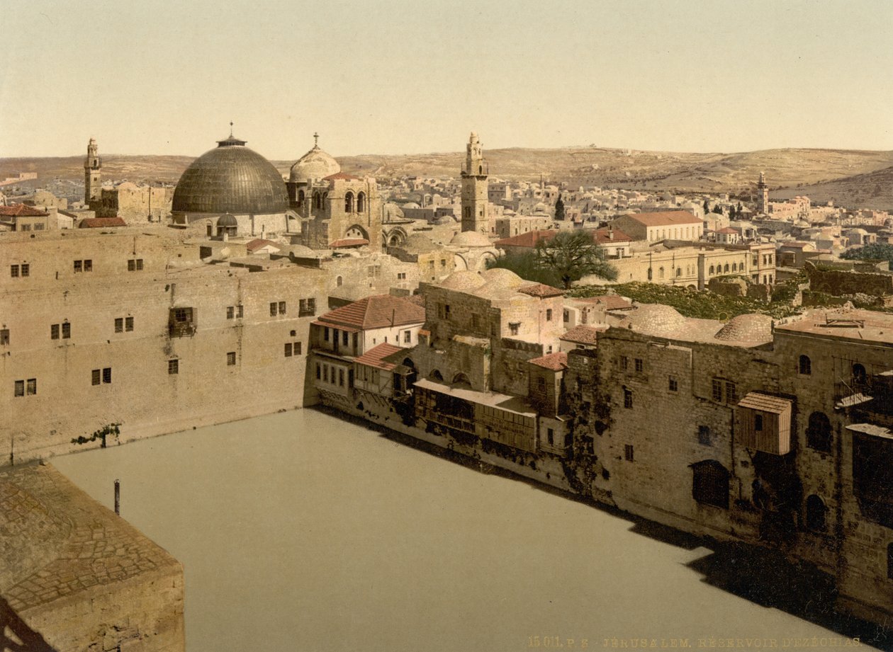 Hiskian allas, Jerusalem, Pyhä maa, n. 1890 - n. 1900 (valokuvatulostus) tekijältä Detroit Photographic Co.