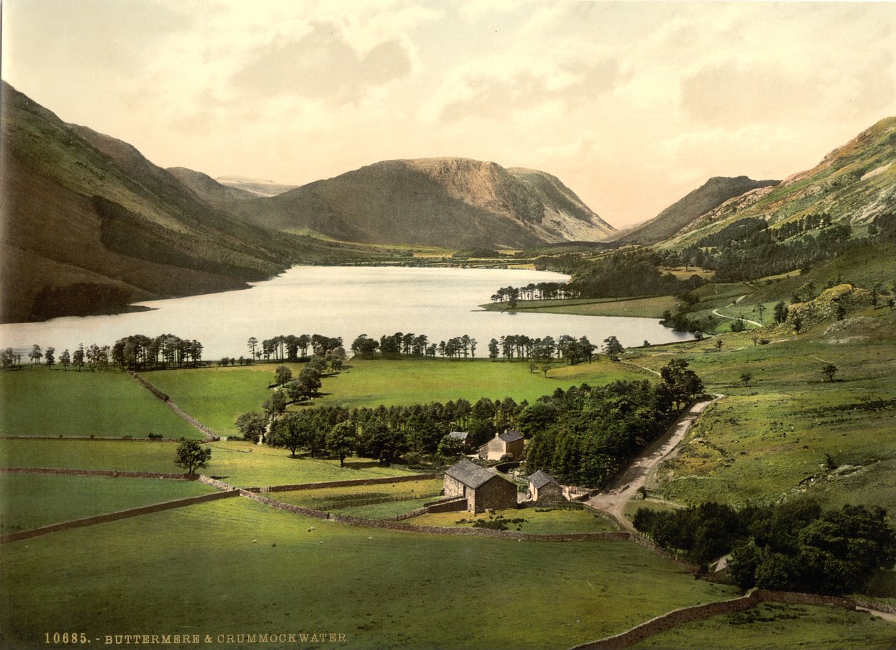 Buttermere ja Crummock Water, Lake District, Englanti, noin 1900 tekijältä Detroit Publishing Co.