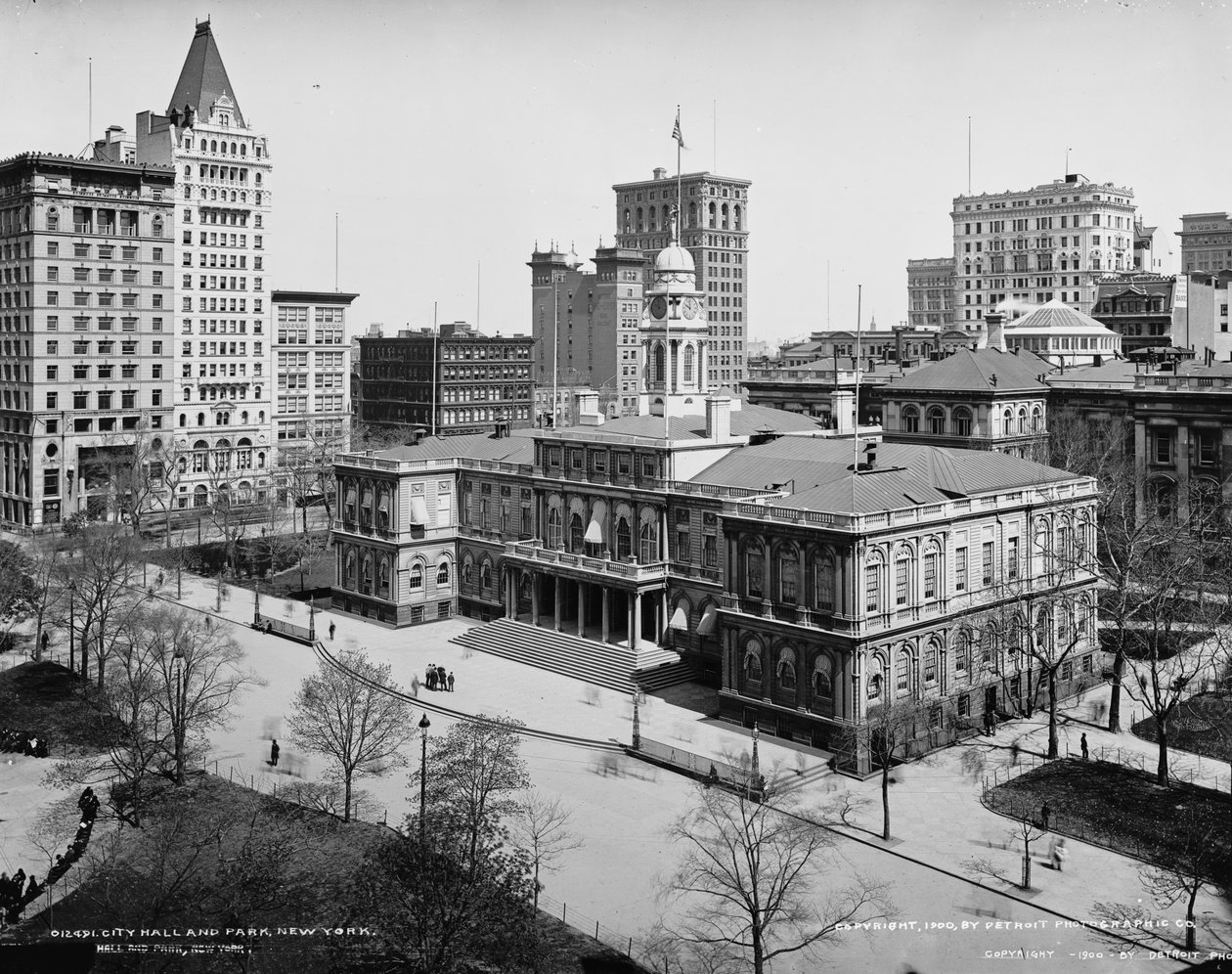 City Hall and Park, New York, noin 1900 tekijältä Detroit Publishing Co.