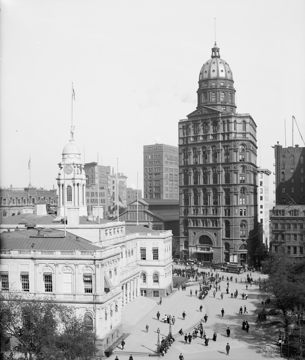 City Hall and World Building, New York City, USA, n. 1905 (m/v kuva) tekijältä Detroit Publishing Co.