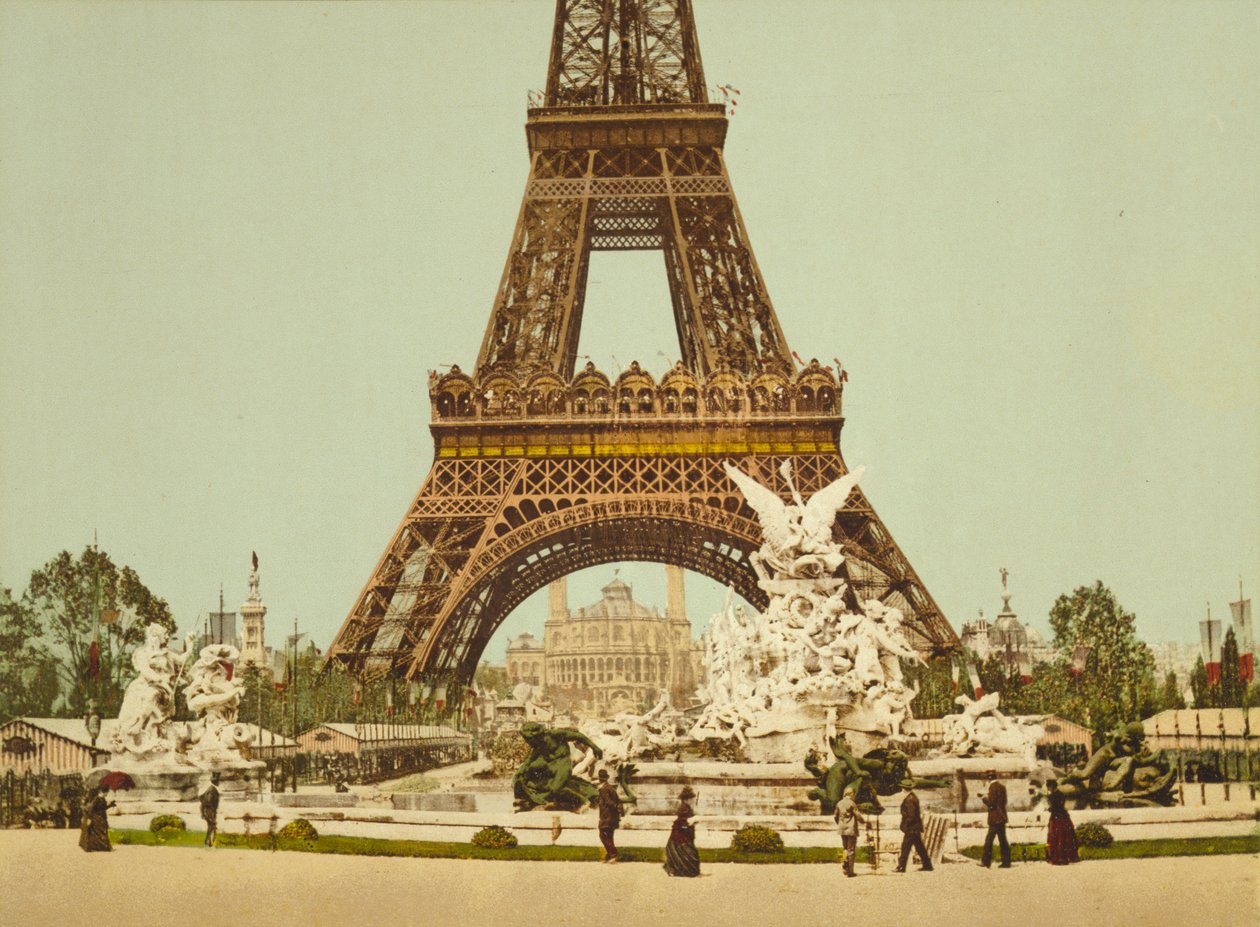 Eiffel-torni ja suihkulähde, Exposition Universelle, Pariisi, Ranska, n. 1900 tekijältä Detroit Publishing Co.