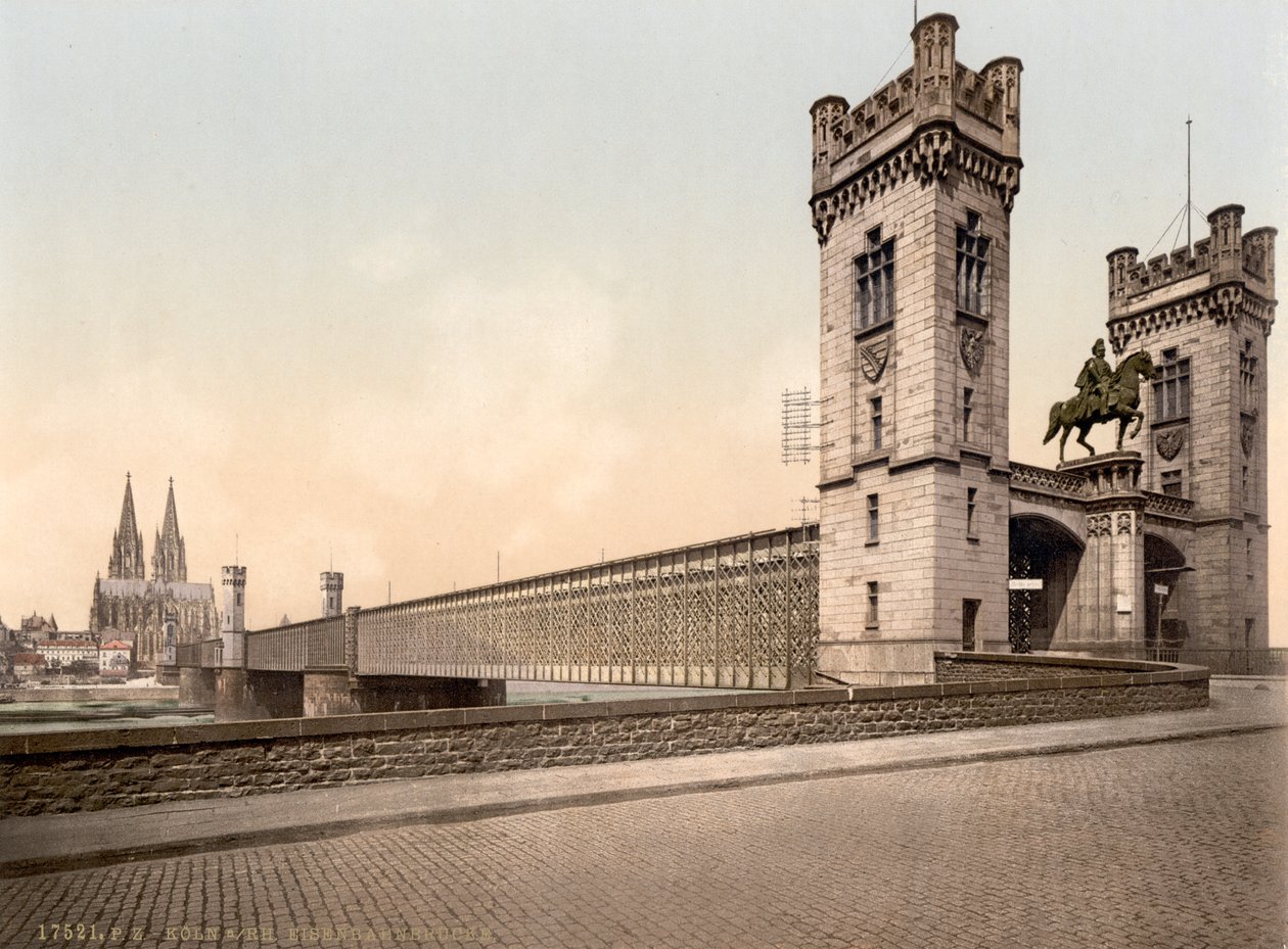Eisenbahnin silta, Rein-joki, Köln, Saksa, noin 1900 tekijältä Detroit Publishing Co.
