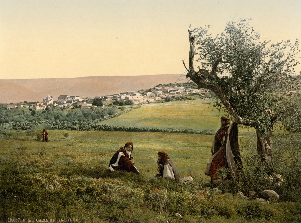 Yleisnäkymä, Galilean Kaana, Pyhä maa, n.1890-1900 (valokuvakromipaino). tekijältä Detroit Publishing Co.