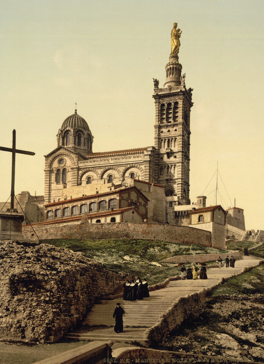 Notre Dame de la Garde, Marseille, Ranska, n.1890-1900 (valokuvakromi). tekijältä Detroit Publishing Co.