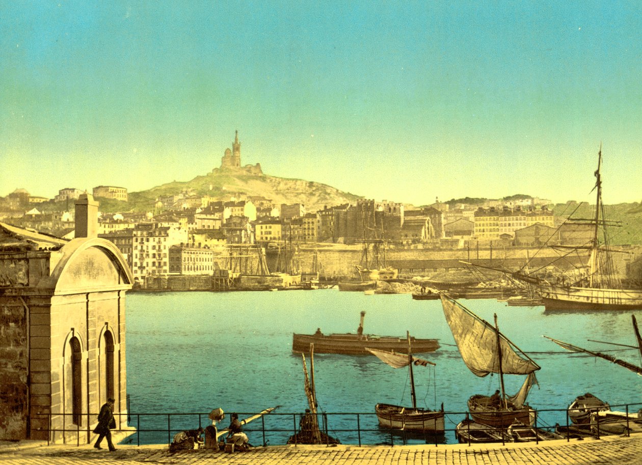 Notre Dame de la Garde Quai de la Joilette -kadulta, Marseille, n. 1890-1900 (valokuvakromivedos)Ranska, tekijältä Detroit Publishing Co.