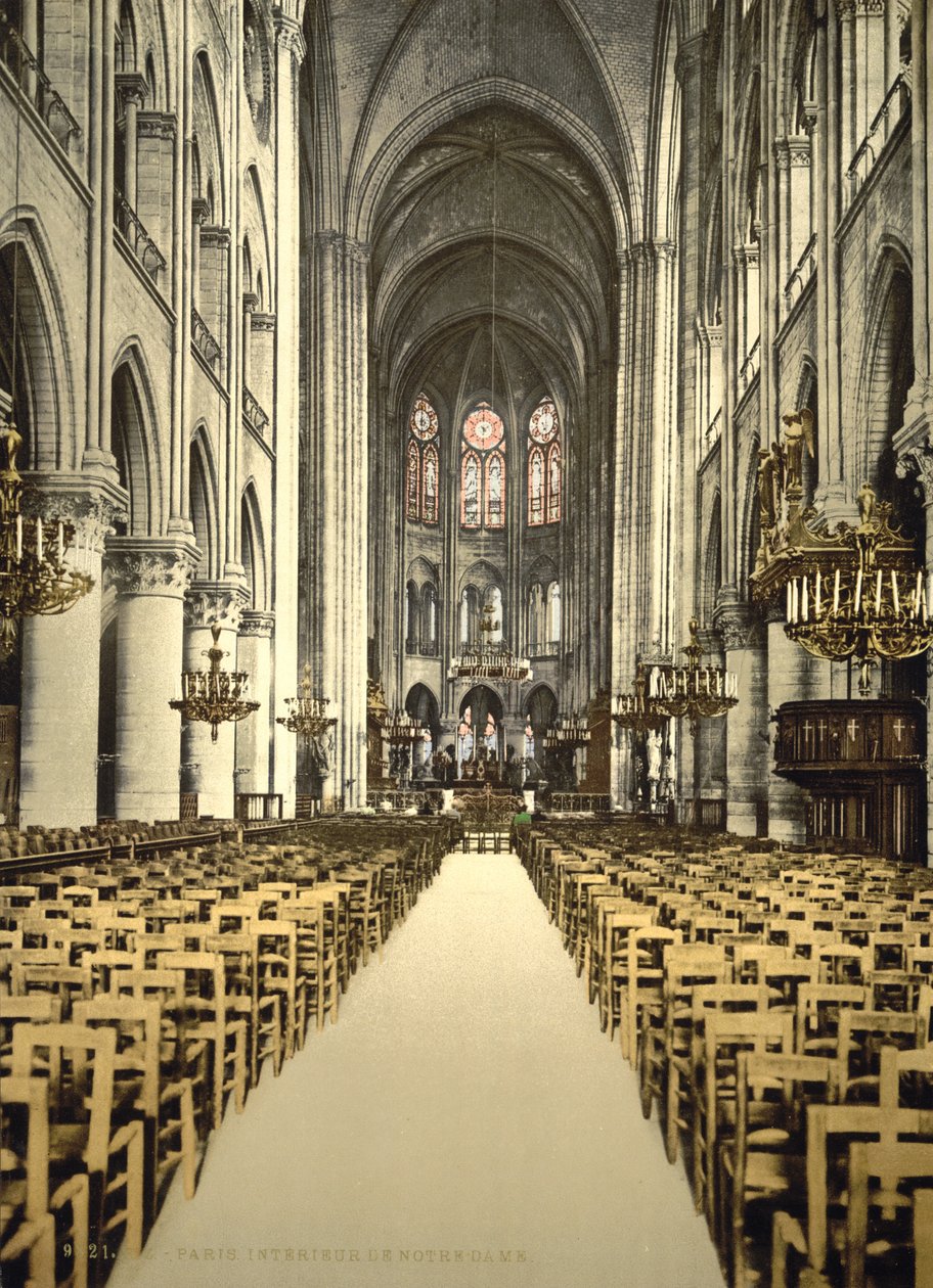 Notre Dame, sisustus, Pariisi, Ranska, n. 1890-1900 (valomekaaninen painatus) tekijältä Detroit Publishing Co.