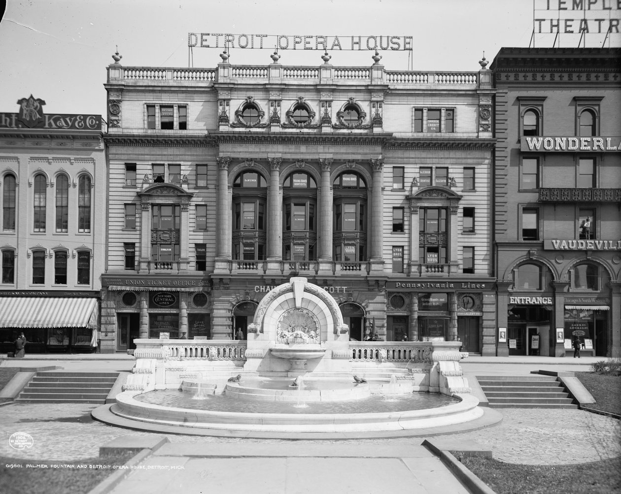 Palmer Foundation ja Detroit Opera House, Detroit, Michigan, n. 1906 tekijältä Detroit Publishing Co.