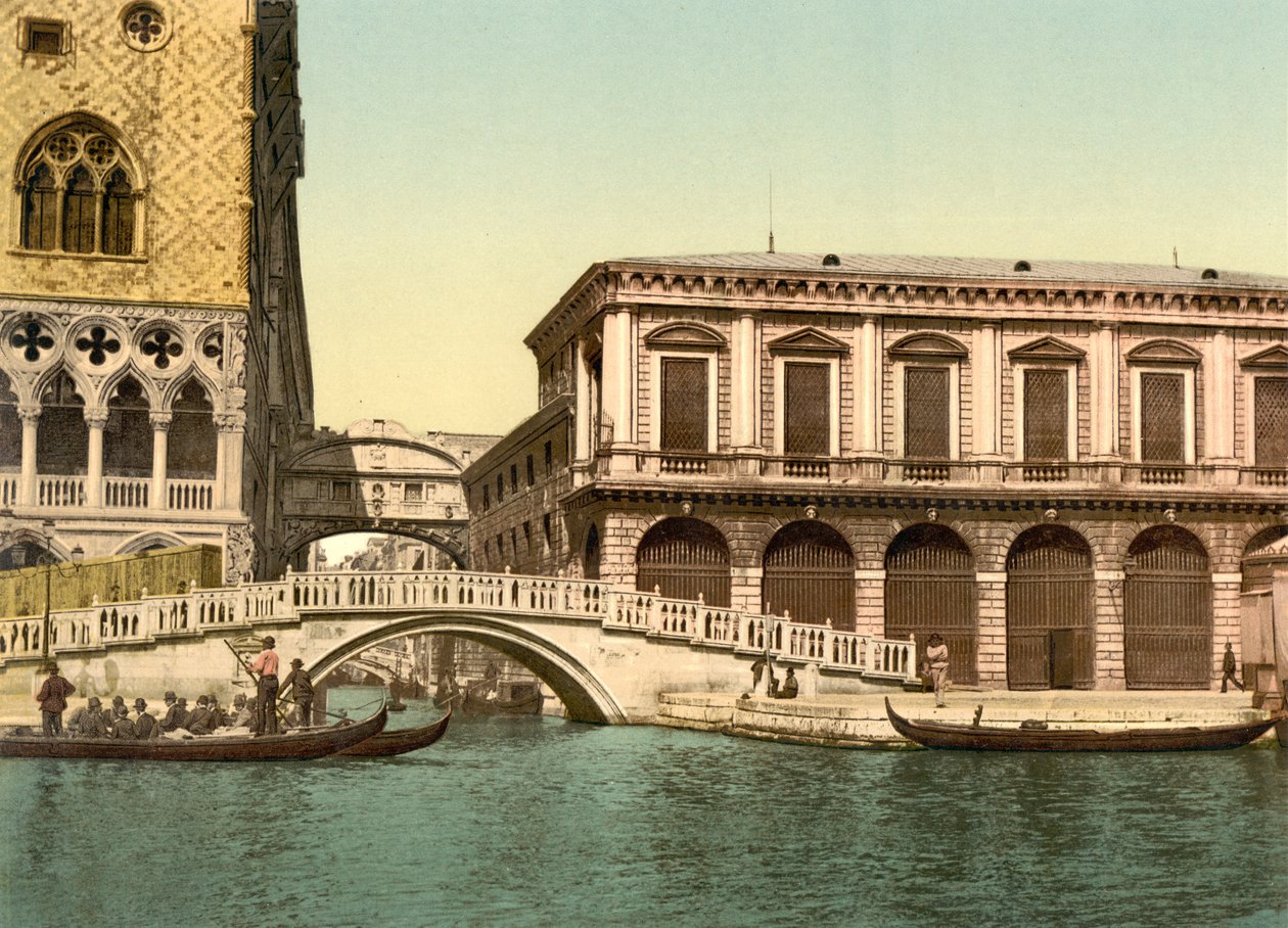 Olkisilta ja Huokausten silta takana, Venetsia, 1890-1900 tekijältä Detroit Publishing Co.