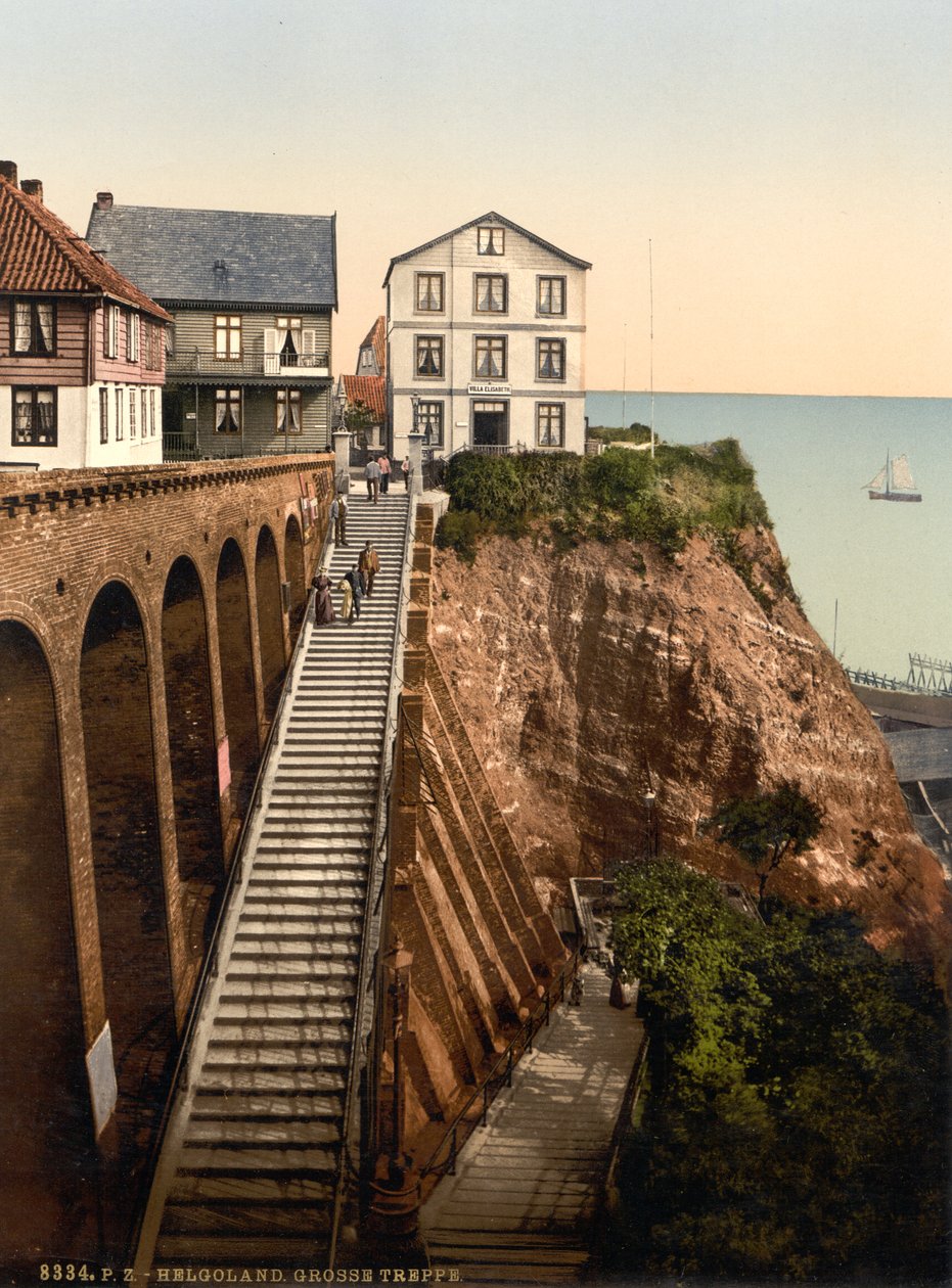 The Grand Staircase, Helgoland, Saksa, Photochrome Print, n. 1900 tekijältä Detroit Publishing Co.