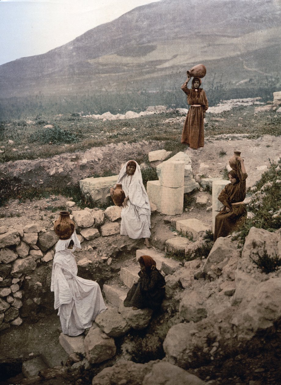 Samarialaisten kaivo Nablusissa, n. 1900 (fotomekaaninen painatus) tekijältä Detroit Publishing Co.