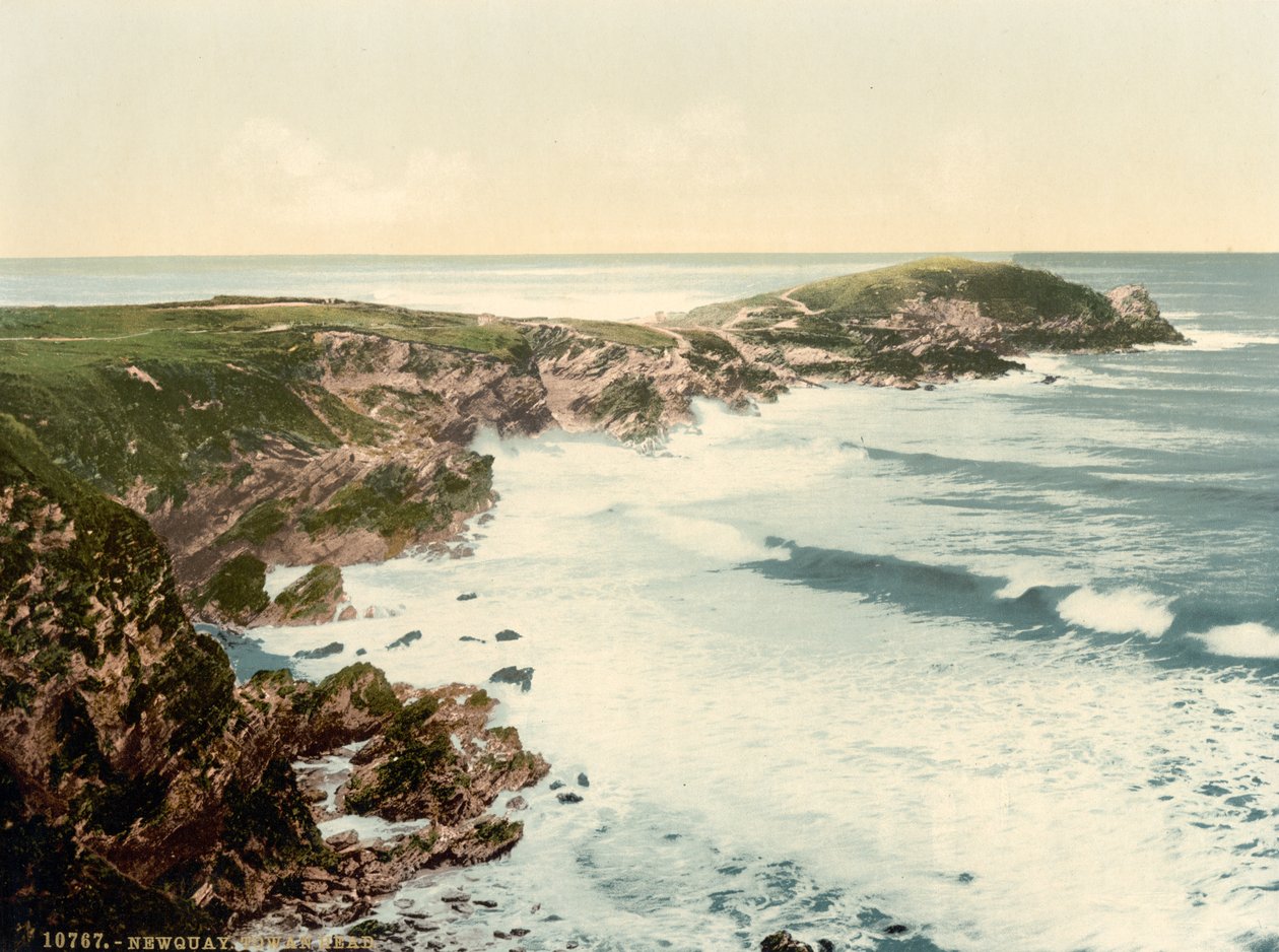 Towan Head, Newquay, Cornwall, Englanti, Photochrome Print, n. 1900 tekijältä Detroit Publishing Co.