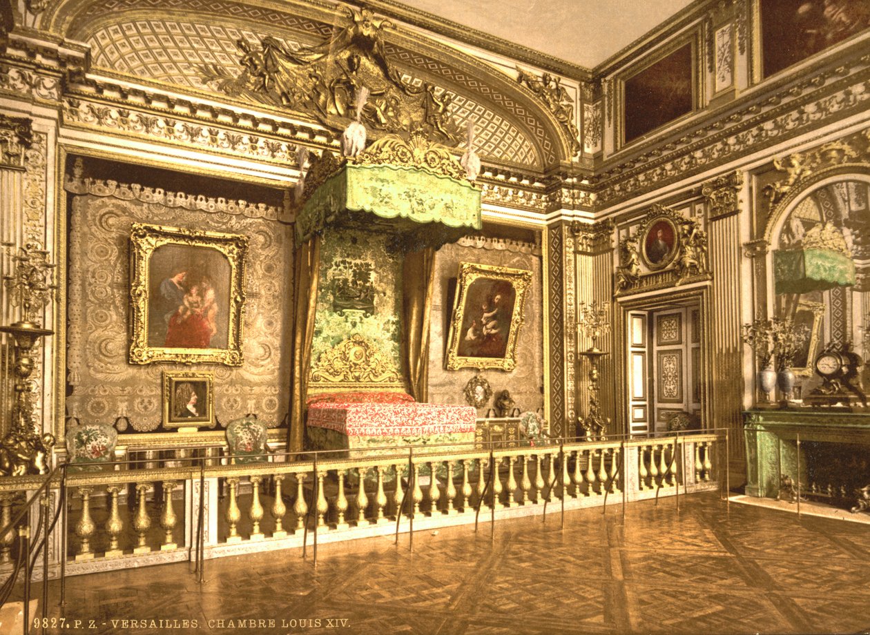 Ludvig XIV:n makuuhuone, Versailles, n. 1890-1900 (fotokromi) tekijältä Detroit Publishing Co.