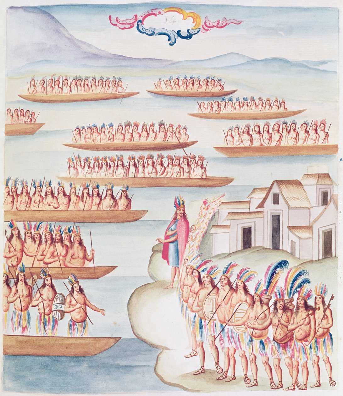 Tome 4, fol.14 Tlatelolco ja laguuni, Teatro de la Nueva Espagnasta (zc paperilla) tekijältä Diego Garcia Panes y Avellan