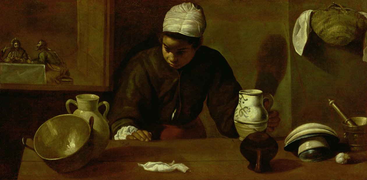 Keittiön piika ehtoollisen kanssa Emmauksessa, n. 1618 tekijältä Diego Velázquez