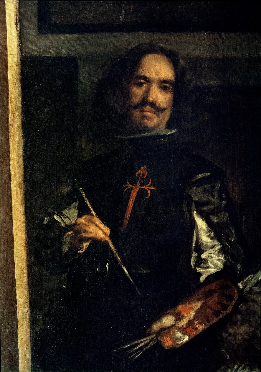 Las Meninas eli Philip IV:n perhe, yksityiskohta taiteilijasta hänen maalaustelineessään, n. 1656 (katso 405) tekijältä Diego Velázquez