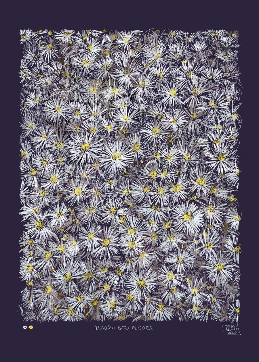 Joku sanoi kukkia, 2022 (digitaalinen taideteos tehty iPadilla). tekijältä Diego Beyro