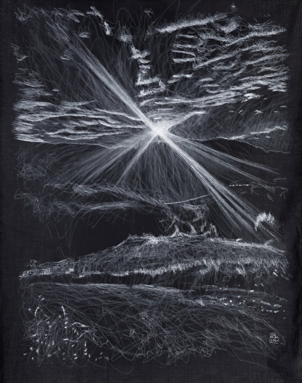 Taustavalaistu vuoristotie, 2024 (akryyli kankaalle) tekijältä Diego Beyro