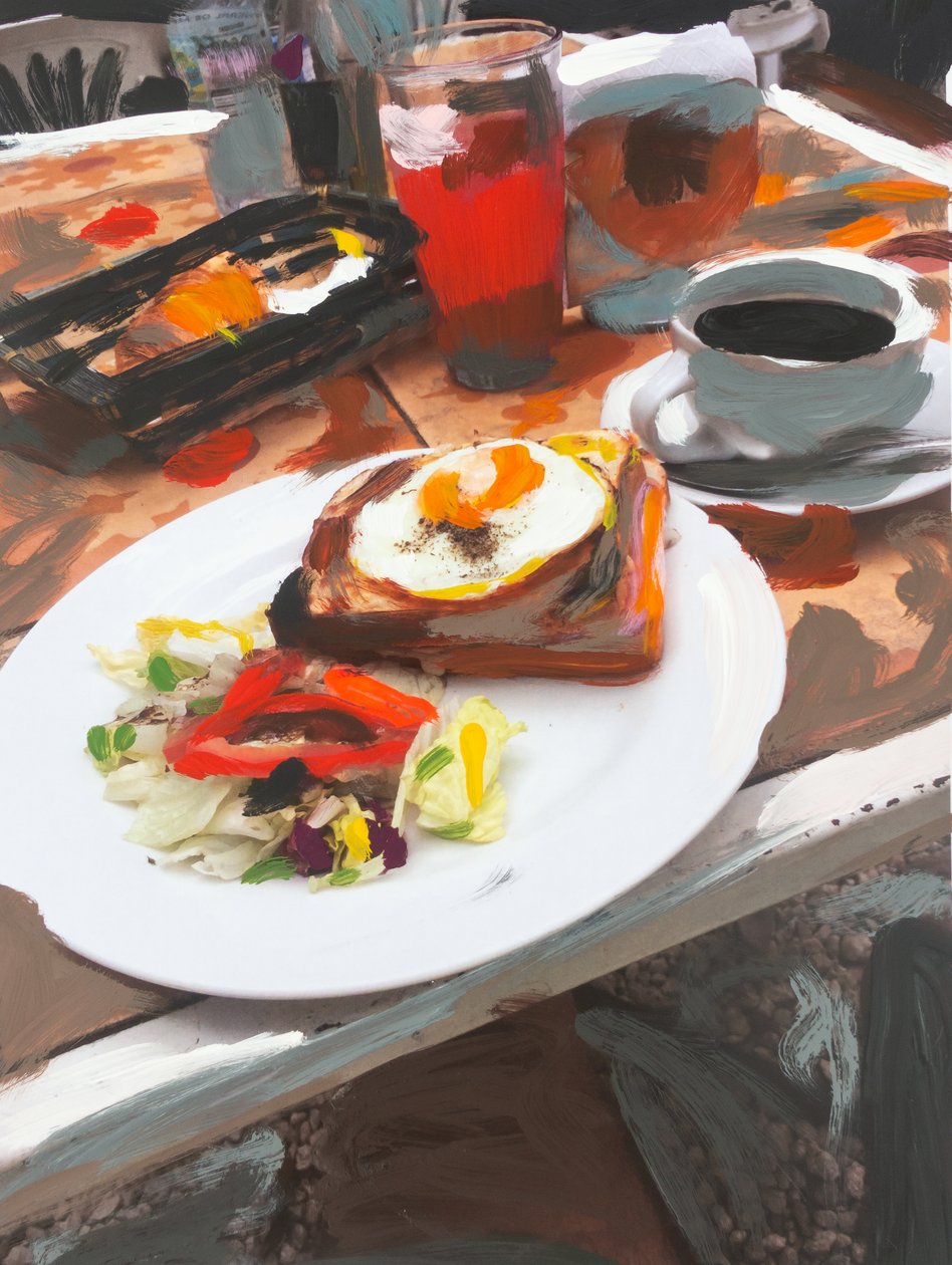 Desayuno intervenido, 2018 (maalaus valokuvaan) tekijältä Diego Beyro