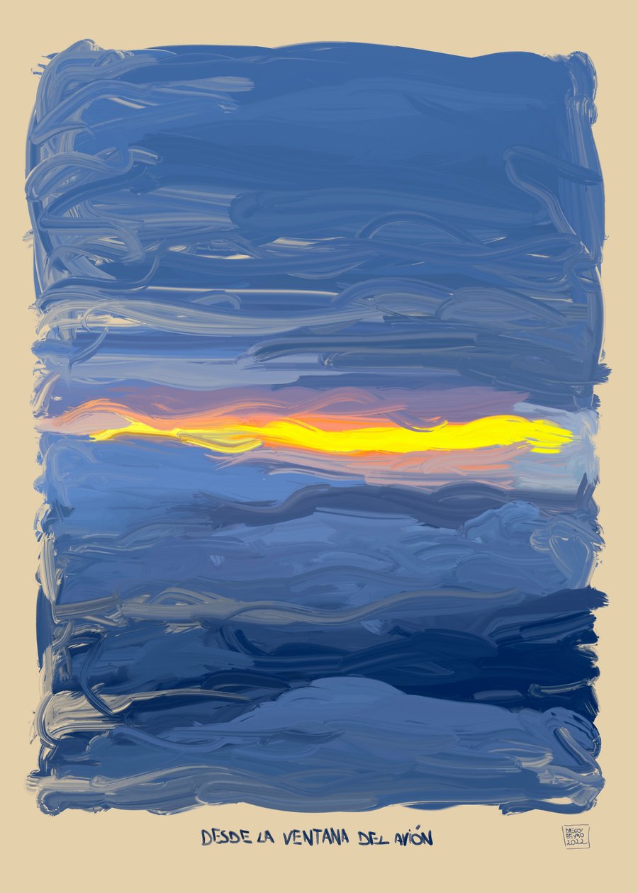 Lentokoneen ikkunasta, 2022 (iPadilla tehty digitaalinen teos). tekijältä Diego Beyro