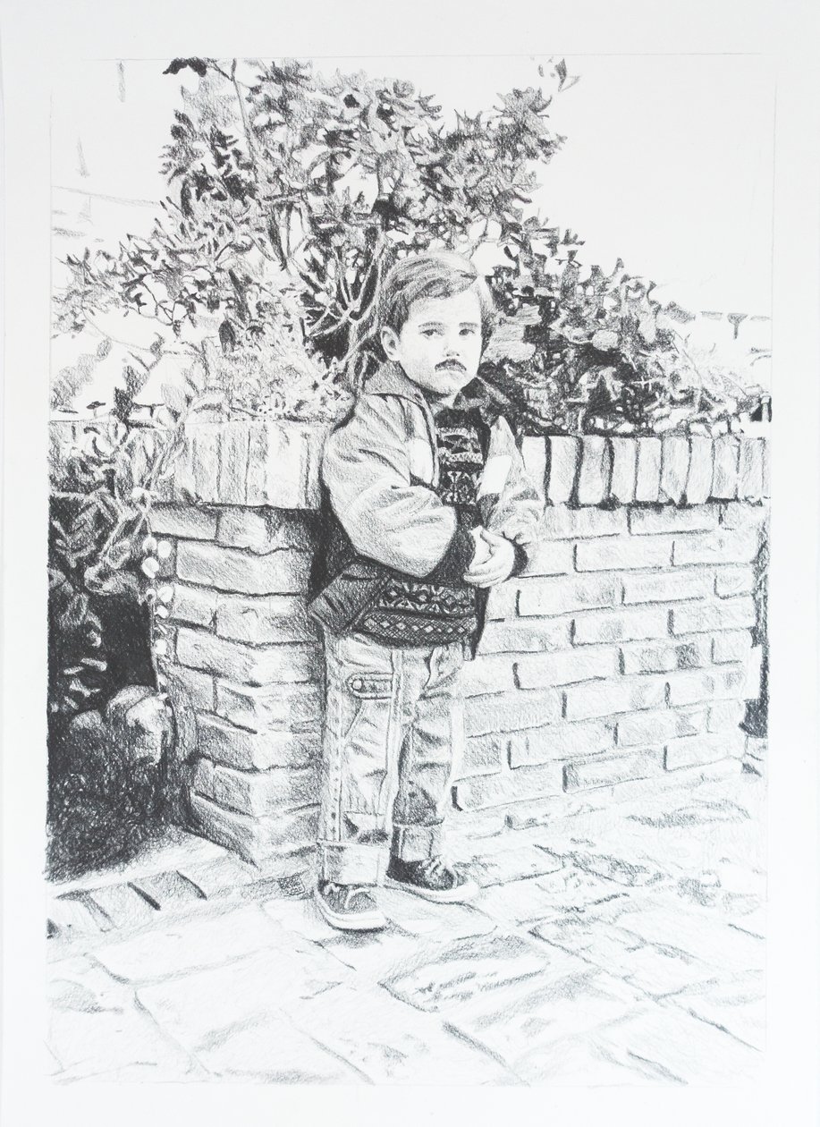 Dieguito takin kanssa, 2020 (lyijykynä paperille) tekijältä Diego Beyro