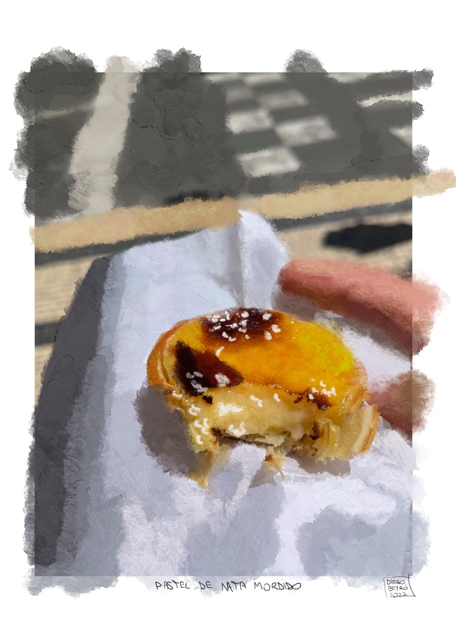 Pastel de nata mordido, 2022 (iPadilla tehty digitaalinen teos) tekijältä Diego Beyro
