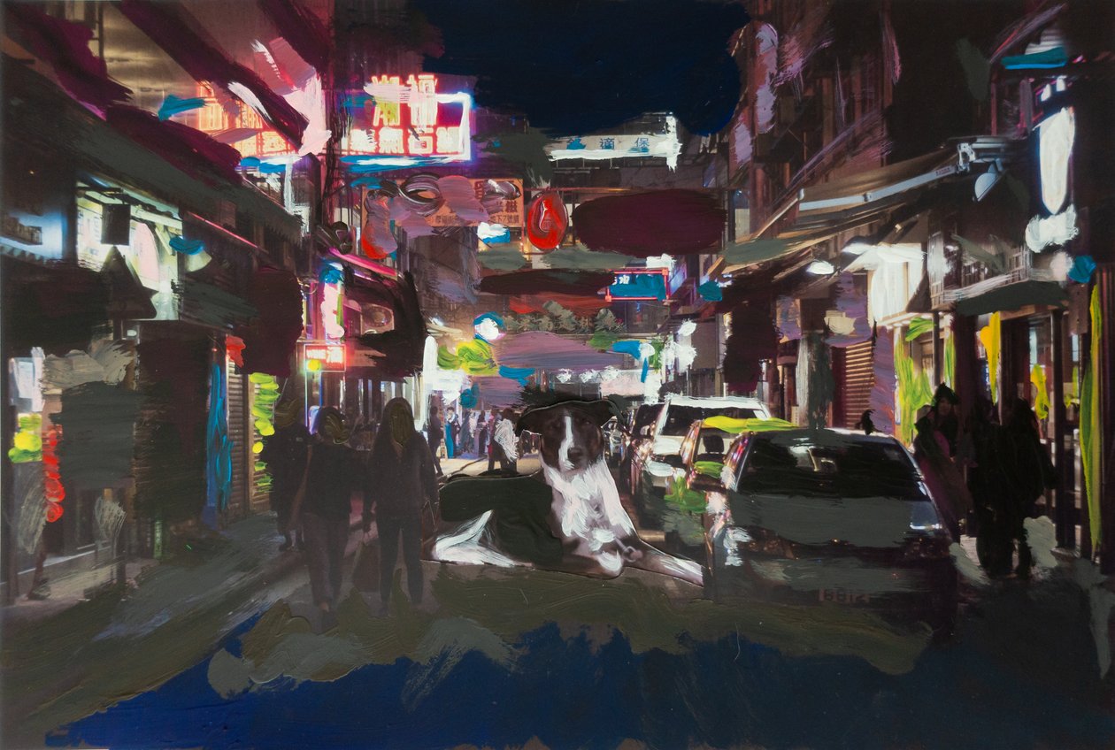 Roma fuera de escala en Hong Kong 2, 2018 (akryylimaali painetulle valokuvalle) tekijältä Diego Beyro