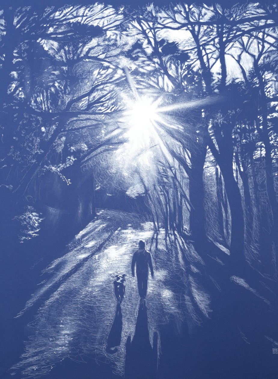 Roma y yo hacia el sol, 2025 (akryyli, muste ja lyijykynä kankaalle) tekijältä Diego Beyro