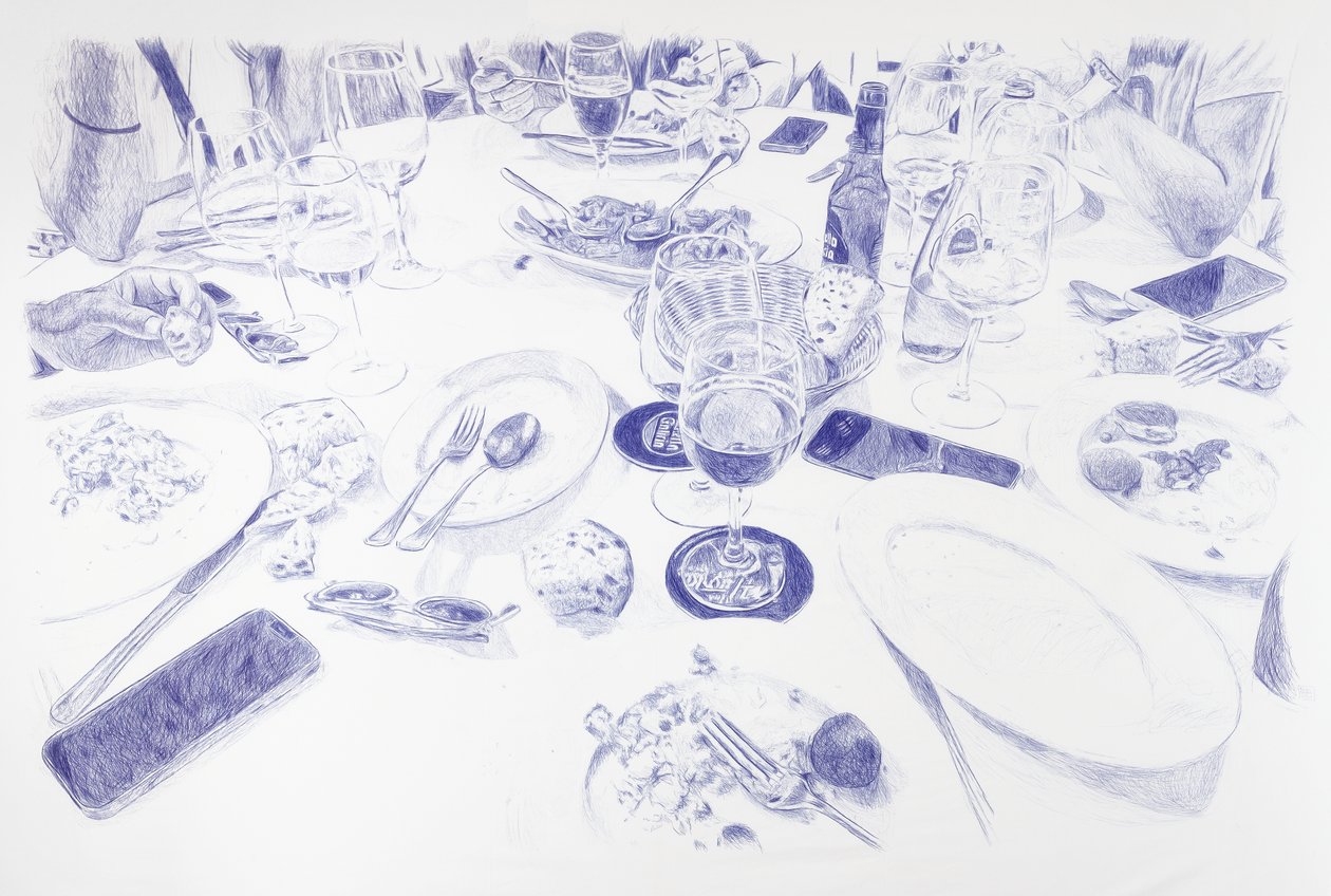 Sobremesa, 2023 (muste kankaalle) tekijältä Diego Beyro