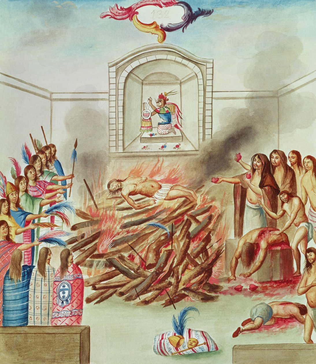 Tome 3 fol.132, Ihmisuhri, Teatro de la Nueva Espanasta, 1700-luvun loppu tekijältä Diego Garcia Panes y Avellan