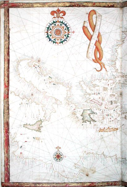 Italia, Kreikka ja Kykladit, yksityiskohta maailman atlasesta, 1565 tekijältä Diego Homem