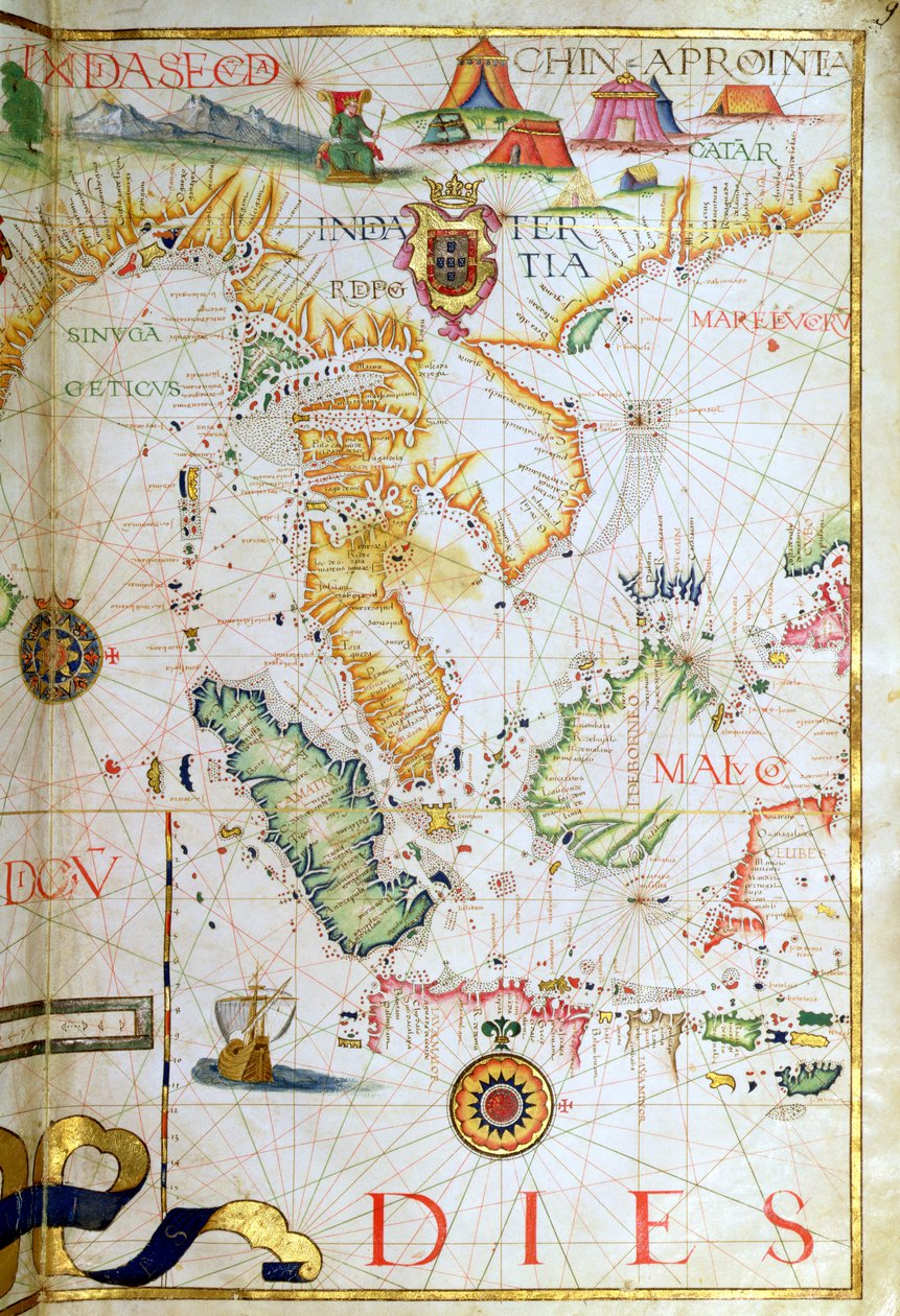 Manner Kaakkois-Aasia, yksityiskohta maailman atlasesta, 1565 tekijältä Diego Homem