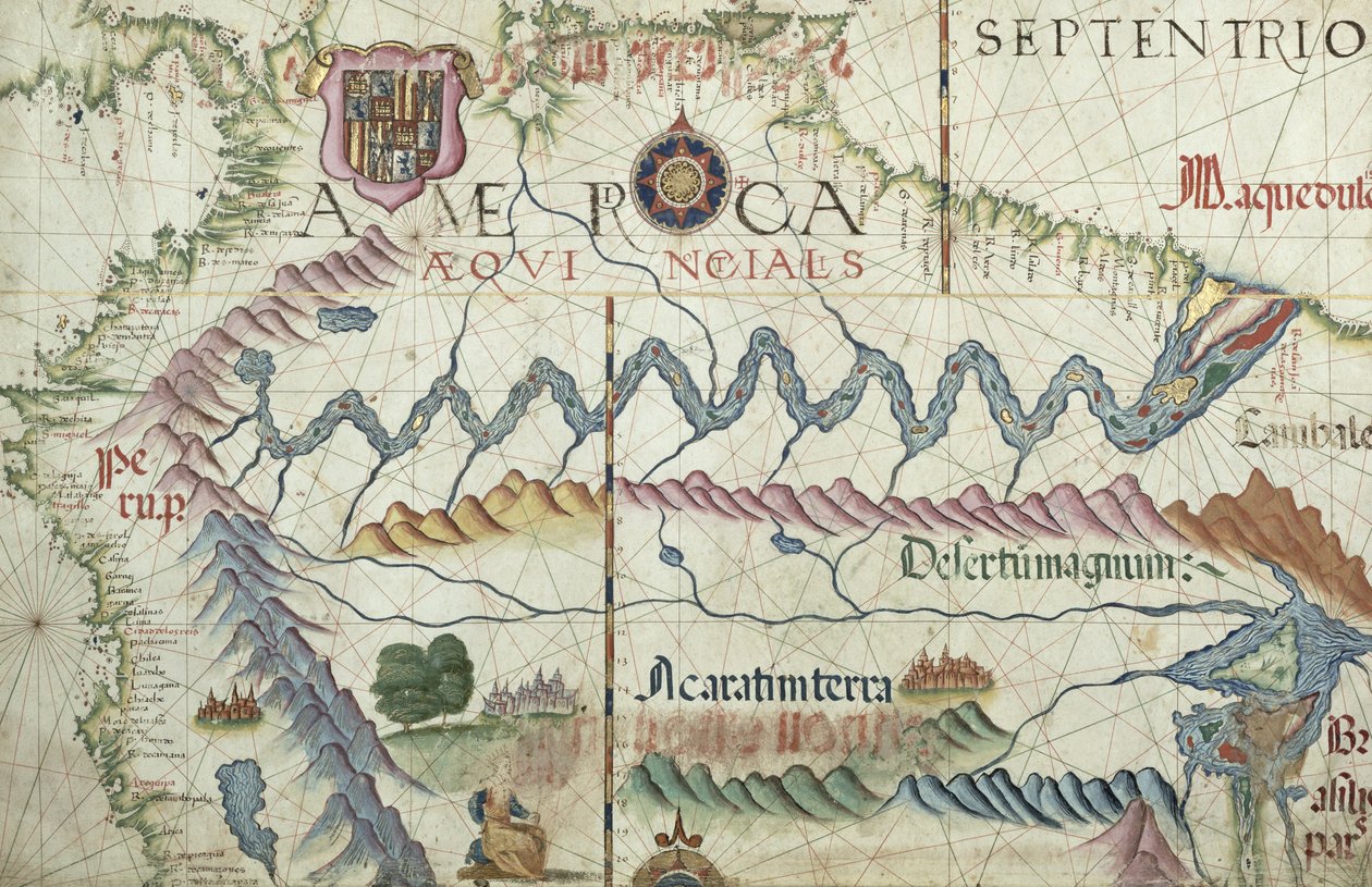 Etelä-Amerikan pohjoisosa, yksityiskohta maailmanatlaksesta, 1565. tekijältä Diego Homem
