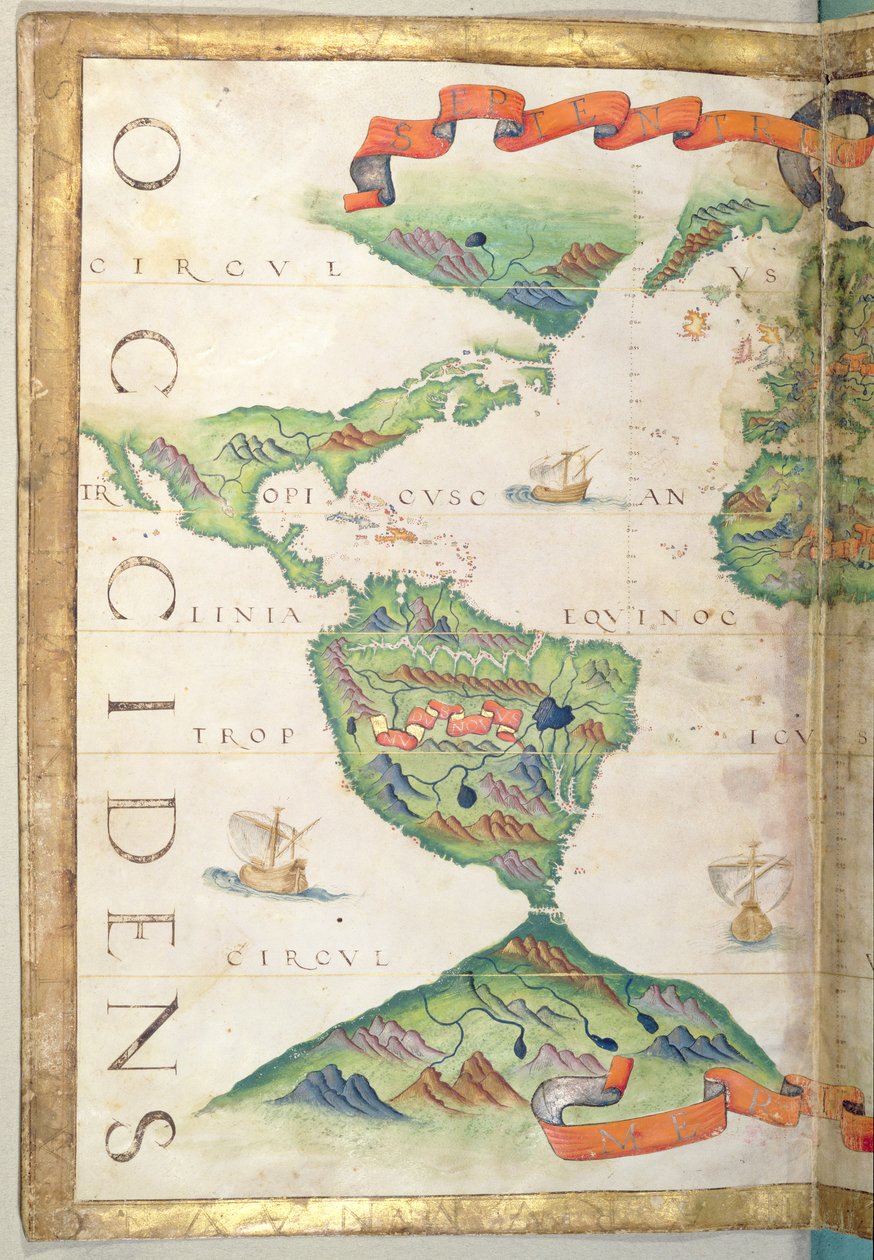 Amerikka, yksityiskohta maailman atlasista, 1565 (vellum) tekijältä Diego Homem