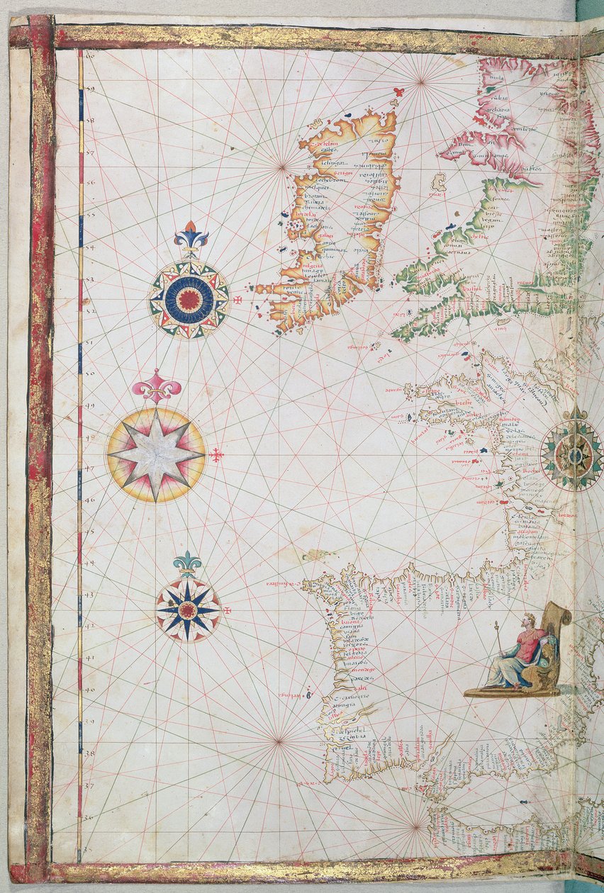 Brittein saaret ja Iberia, yksityiskohta maailmanatlaksesta, 1565. tekijältä Diego Homem