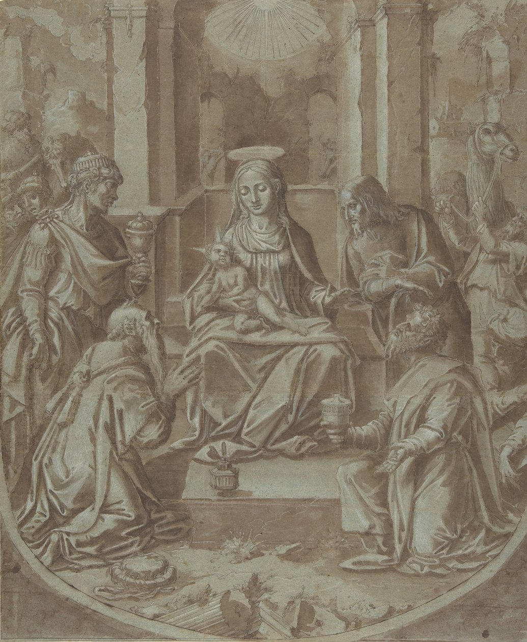 The Adoration of the Magi -sarjakuva kirjontaa varten, 1587-89. tekijältä Diego Lopez de Escuriaz.