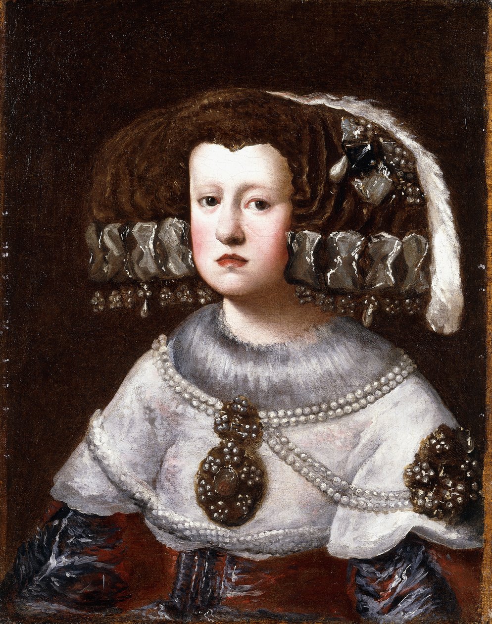 Itävallan kuningatar Marianan muotokuva, pieni puolipitkä, tekijältä Diego Rodriguez de Silva Velazquez