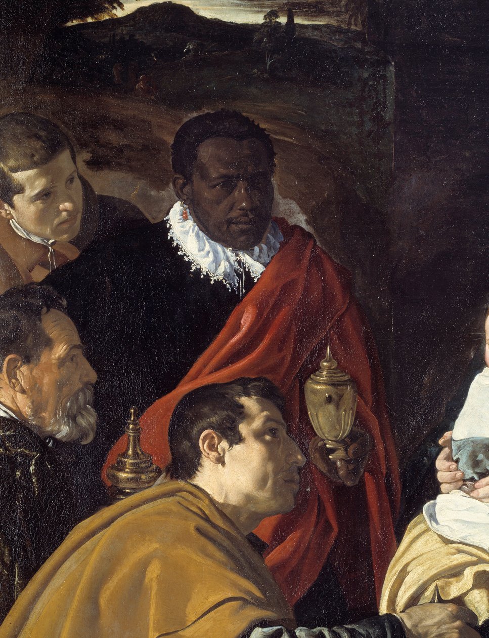 Maagien palvonta. Yksityiskohta viisaiden kuninkaiden päistä. Diego Velasquezin (1599-1660) maalaus tekijältä Diego Velázquez
