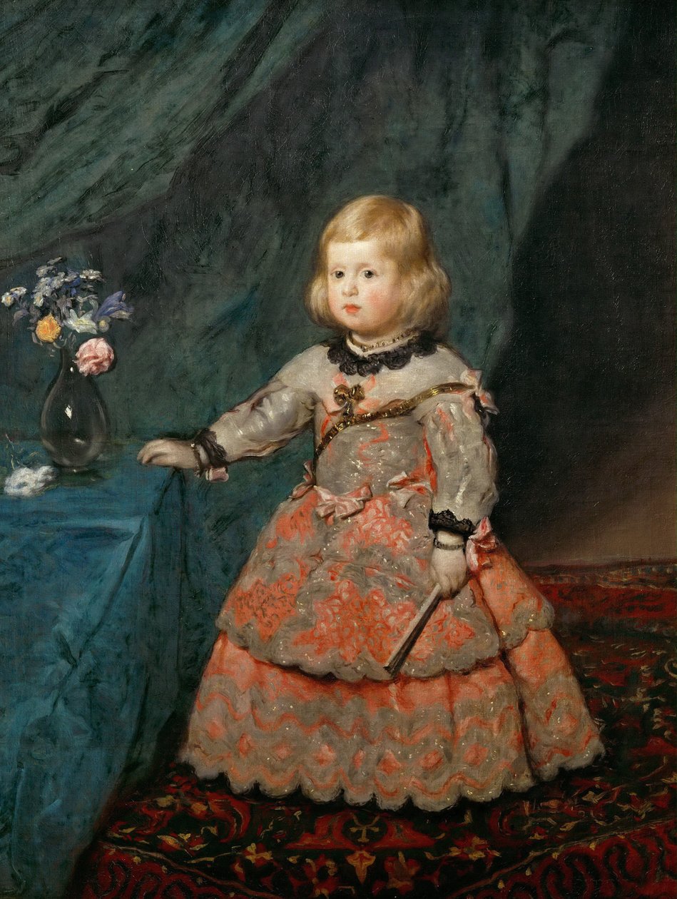Barokki: Portrait of Infanta Margaret Theresa (1651-1673) vaaleanpunaisessa mekossa par Velazquez, Diego (1599-1660), n. 1653. Öljy kankaalle tekijältä Diego Velázquez
