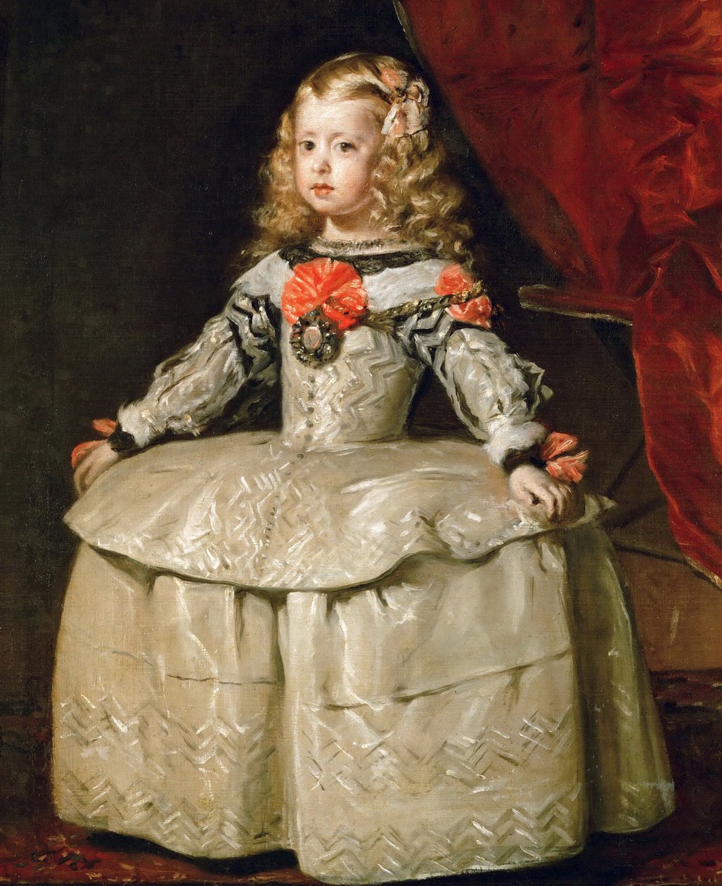 Barokki: Portrait of Infanta Margaret Theresa (1651-1673) valkoisessa mekossa par Velazquez, Diego (1599-1660), n. 1656. Öljy kankaalle tekijältä Diego Velázquez