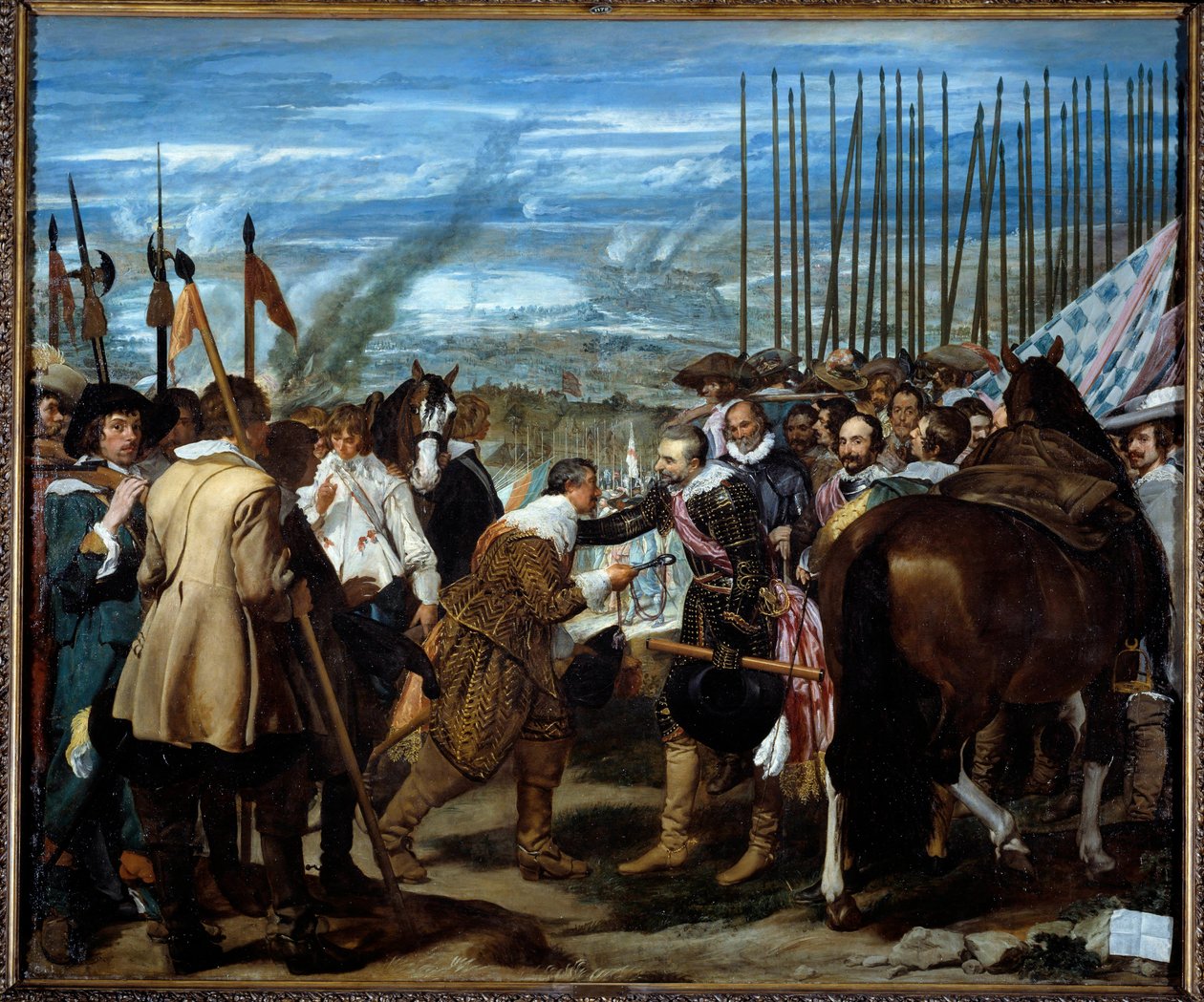 Bredan antautuminen. Bredan piirityksen lopussa (kolmikymmenvuotisen sodan aikana): 5. kesäkuuta 1625 Justin de Nassau (1559-1631) neuvotteli rauhan seremonian aikana Ambrogio Spinola Dorian, markiisi de Los Balbasesin (1569-1630) kanssa. jossa hän luovutt tekijältä Diego Velázquez