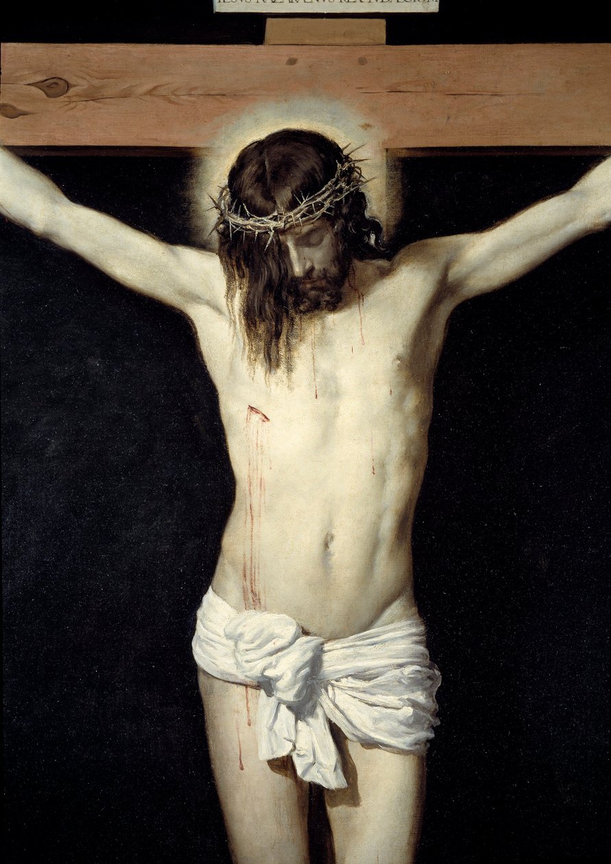 Kristus ristiinnaulittu yksityiskohta. Diego Rodriguez de Silva y Velazquezin (1599-1660) maalaus tekijältä Diego Velázquez