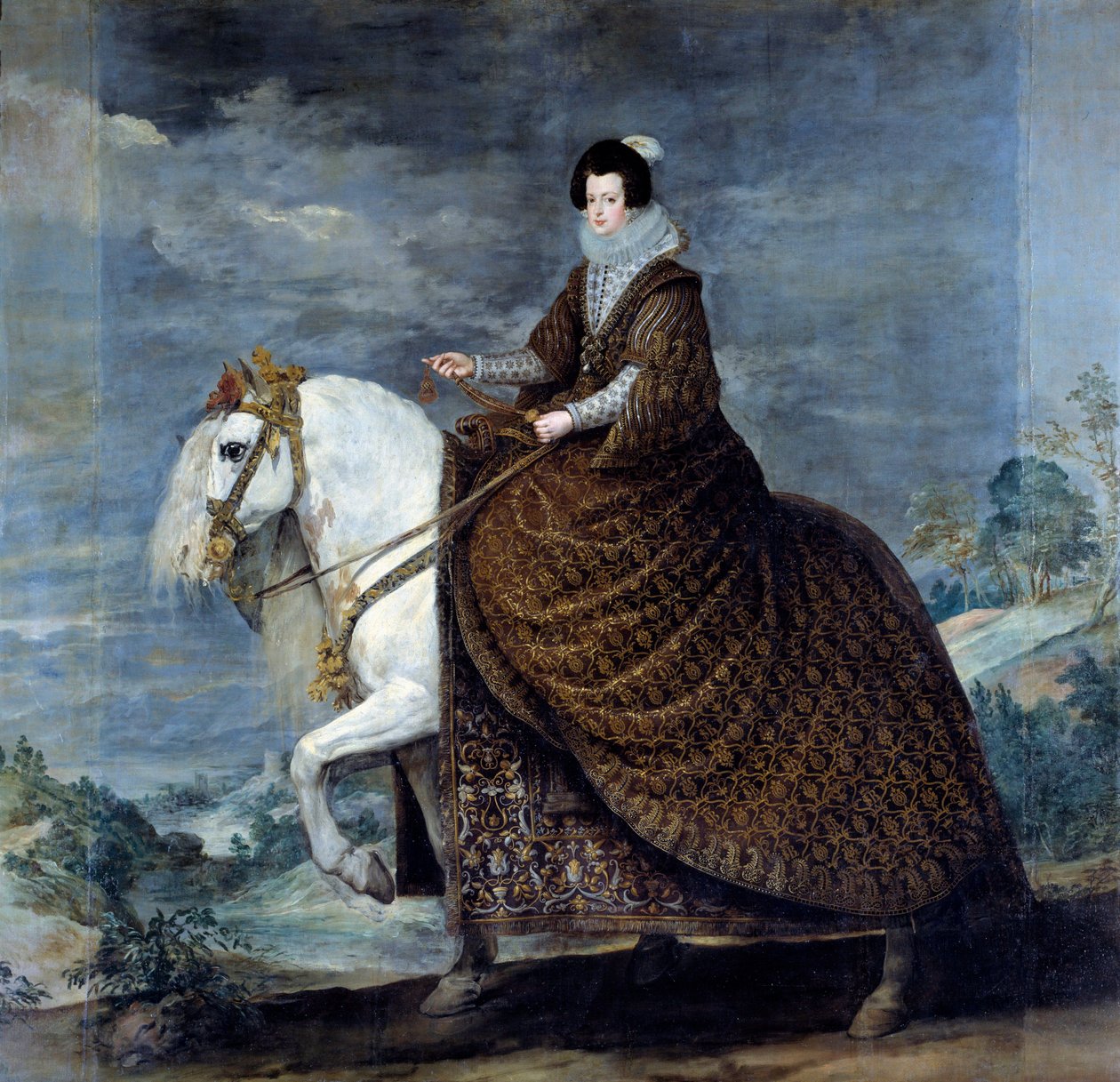 Ratsastusmuotokuva Elisabeth Ranskasta tai Isabelle Bourbonista (1602-1644), espanjalaisen Philip IV:n vaimo vuonna 1616 Diego Velasquezin (1599-1660) maalaus 1635 su. 3,01x3,14 m Madrid, Musee du Prado - Ratsastusmuotokuva Isabellesta Ranskasta (1602-1644 tekijältä Diego Velázquez