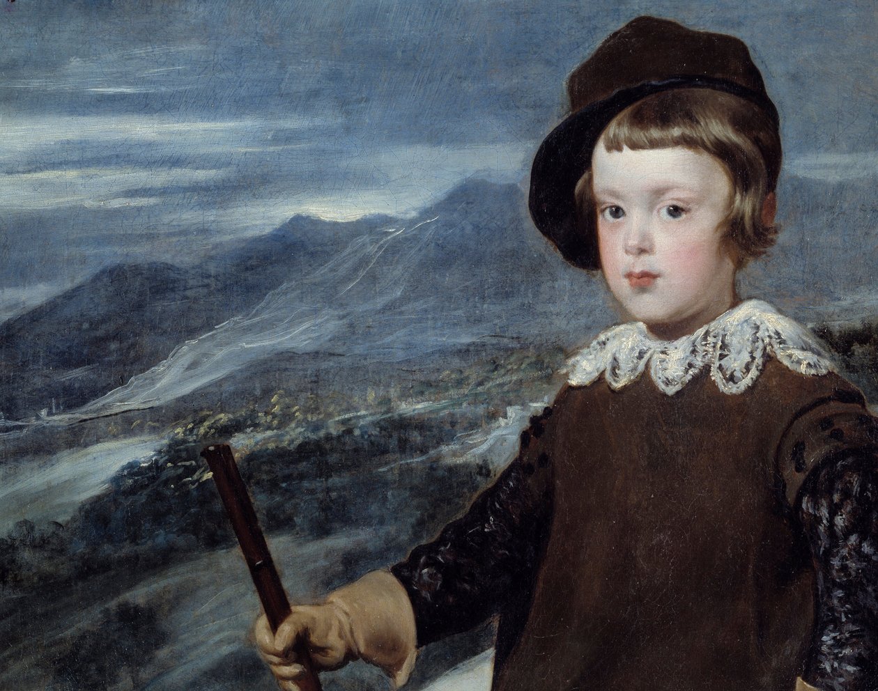 Muotokuva metsästysasuissa Espanjan prinssi Baltasar Carlosista (1629-1646), kuningas Philip IV Detailin pojasta. Diego Velasquezin (1599-1660) maalaus 1635 Sun. 1,91x1,03 m Madrid, Prado-museo tekijältä Diego Velázquez